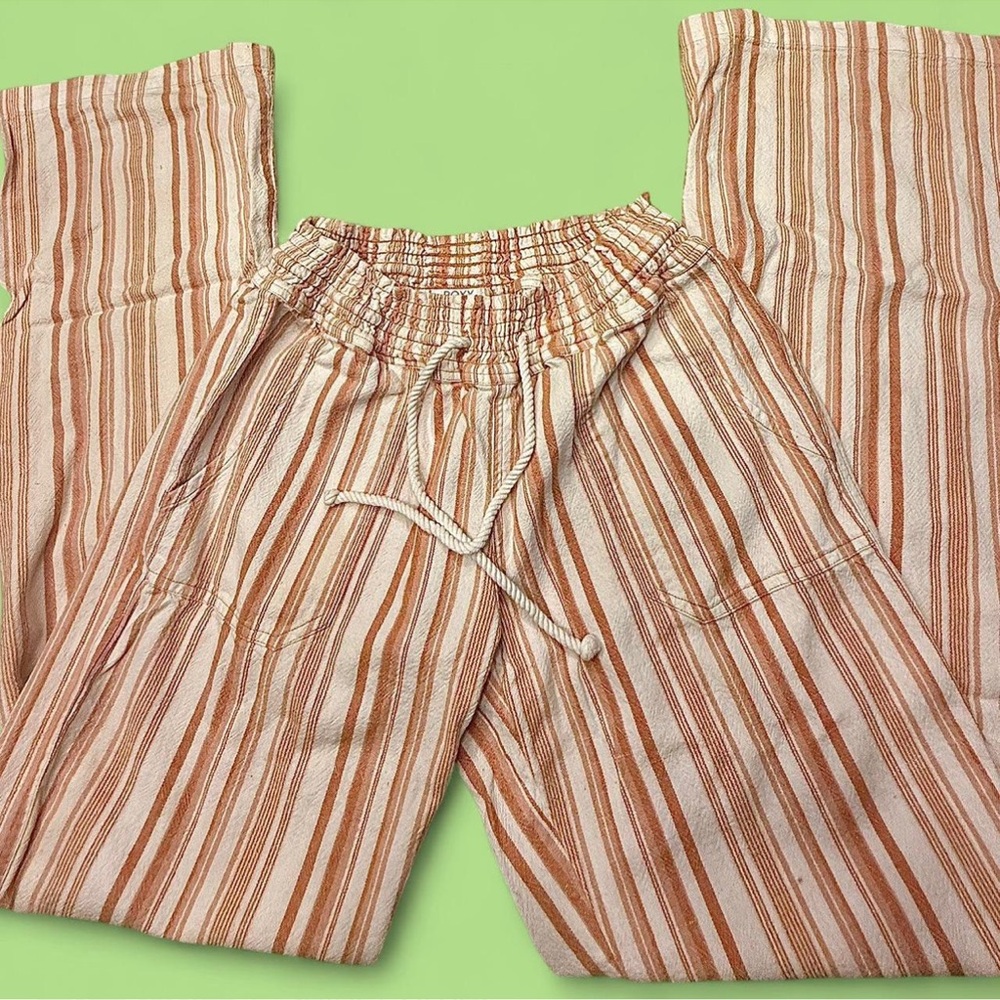 Roxy Striped Wide Leg Pants - Orange and White